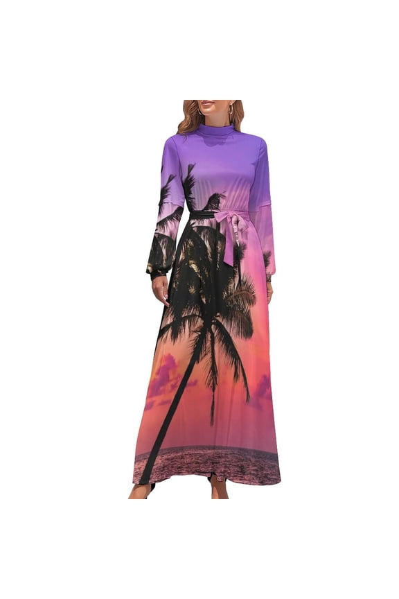 Sunset and Palms Trees Long Dress Elegant gown long dress women