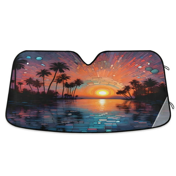 Sunset and Sea Car Windshield Sun Shade Foldable Car Front Window Visor Heat and UV Protection 53x23.5