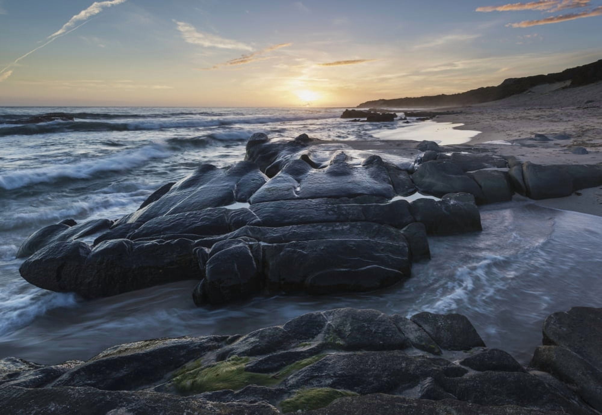 Sunset and water washing up on the shore Tarifa Cadiz Andalusia Spain Canvas Art - Ben Welsh Design Pics (18 x 12)