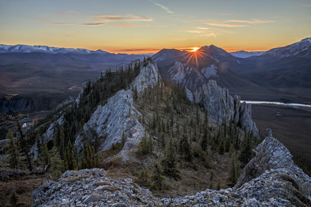 Sunset as seen from the top of Sapper Hill along the Dempster Highway northern Yukon Yukon Canada Canvas Art - Robert Postma Design Pics (19 x 12)