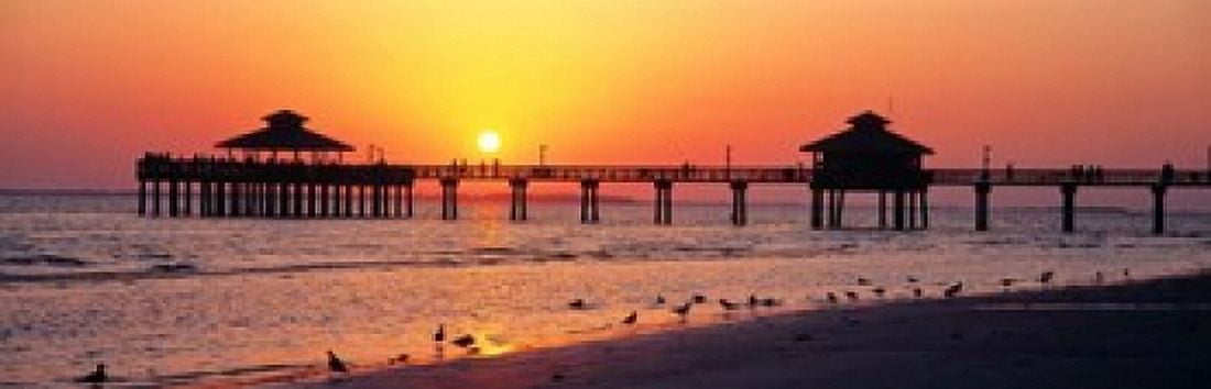 Sunset at Fort Myers Beach FL Canvas Art - Panoramic Images (38 x 12)