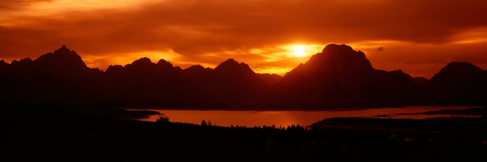 Sunset at Jackson Lake and Grand Tetons Grand Teton National Park Wyoming Canvas Art - Panoramic Images (36 x 12)