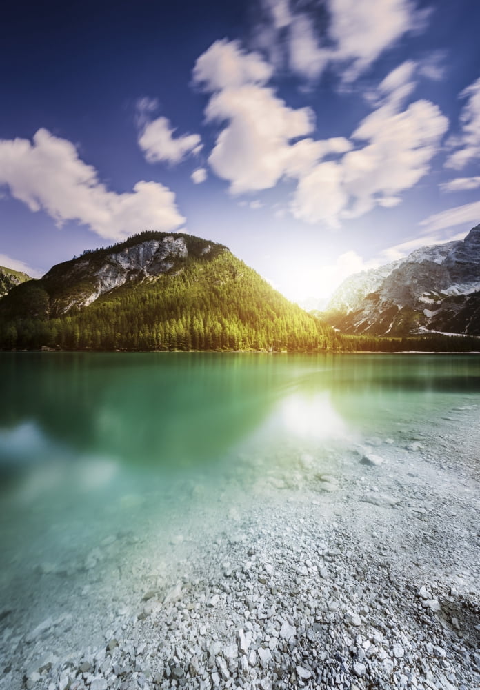 Sunset at Lake Braies and Dolomite Alps Northern Italy Canvas Art - Evgeny KuklevStocktrek Images (24 x 34)
