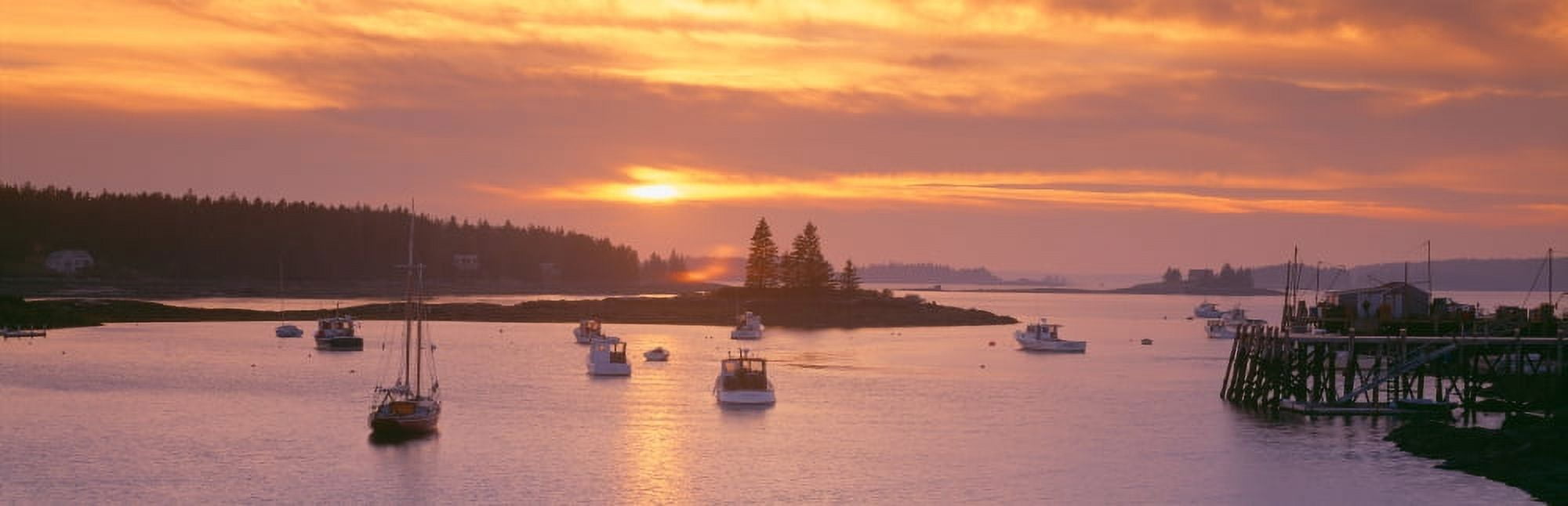Sunset at Lobster Village Port Clyde Maine Canvas Art - Panoramic Images (27 x 9)