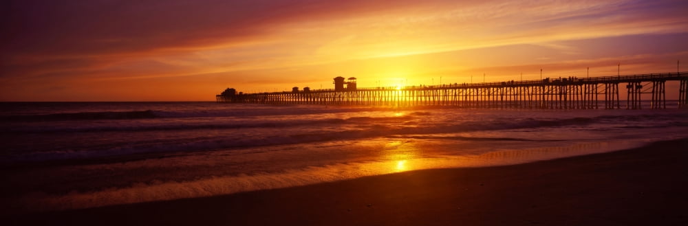 Sunset at Oceanside Pier Oceanside California USA Canvas Art - Panoramic Images (36 x 12)