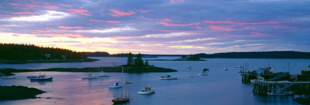 Sunset at Port Clyde lobster village harbor Maine Canvas Art - Panoramic Images (36 x 12)