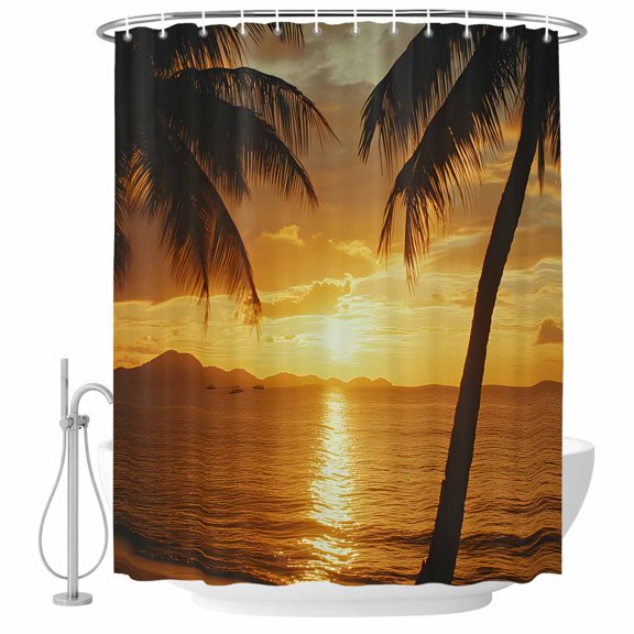 Sunset at Sea Fabric Shower Curtain Palm Tree Washable Shower Curtains for Bathroom, Waterproof Bath Curtain with Hooks Home Decor 36x72in