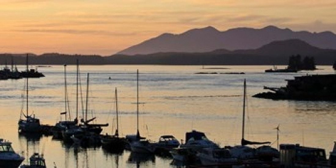 Sunset at Tofino Harbor Vancouver Island British Columbia Canvas Art - Matt Freedman DanitaDelimont (36 x 18)