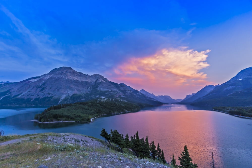 Sunset at Waterton Lakes National Park Alberta Canada Canvas Art - Alan DyerStocktrek Images (34 x 23)