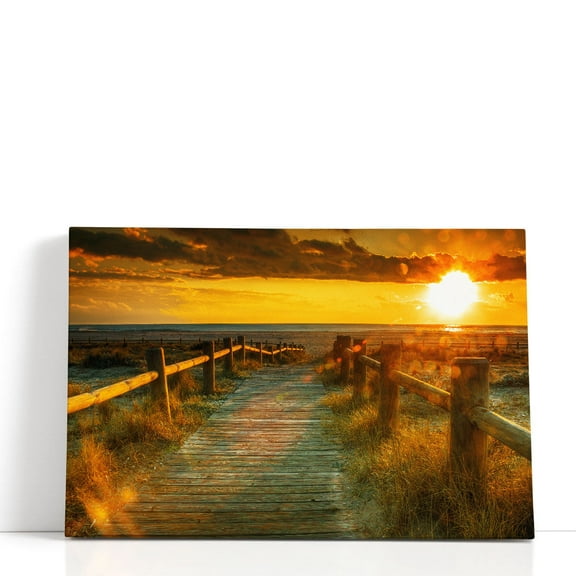 Sunset at the Beach - Wrapped Canvas Print Wall Art | 18" W x 12" H