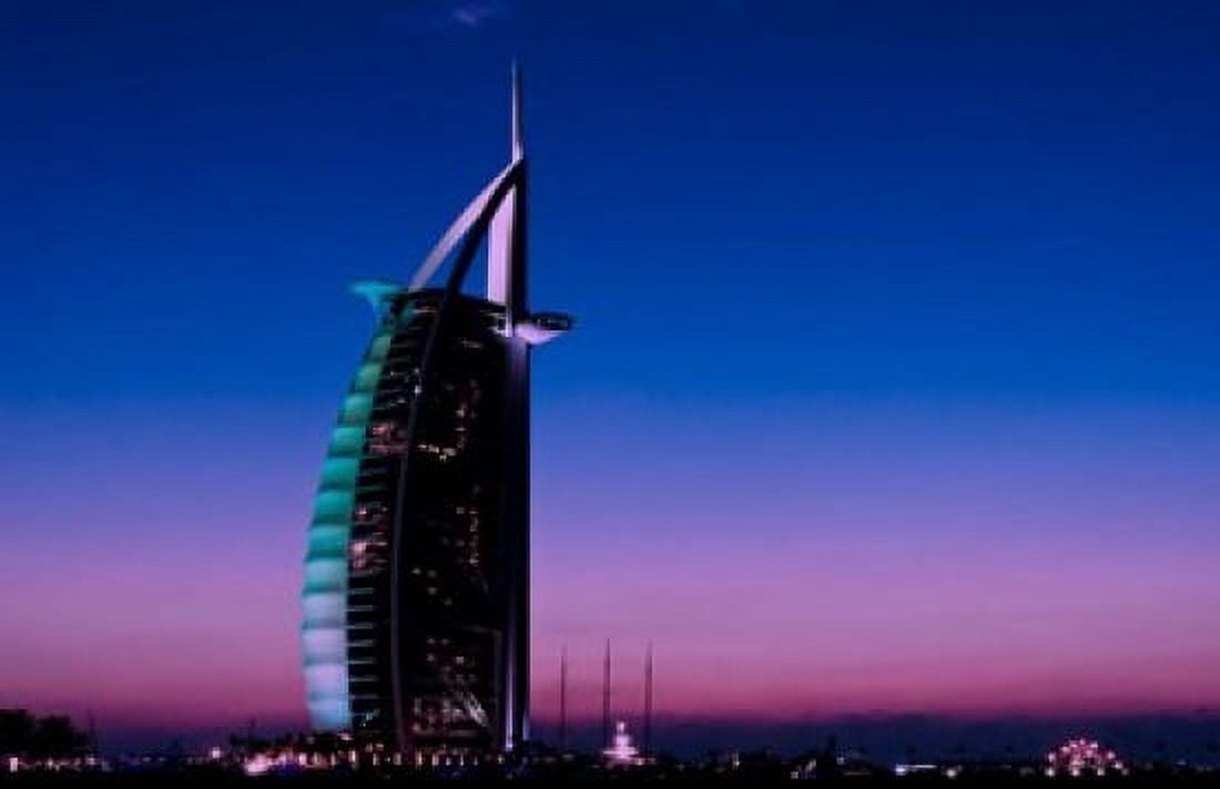 Sunset at the Burj Al Arab Dubai United Arab Emirates Canvas Art - Bill Bachmann DanitaDelimont (26 x 17)