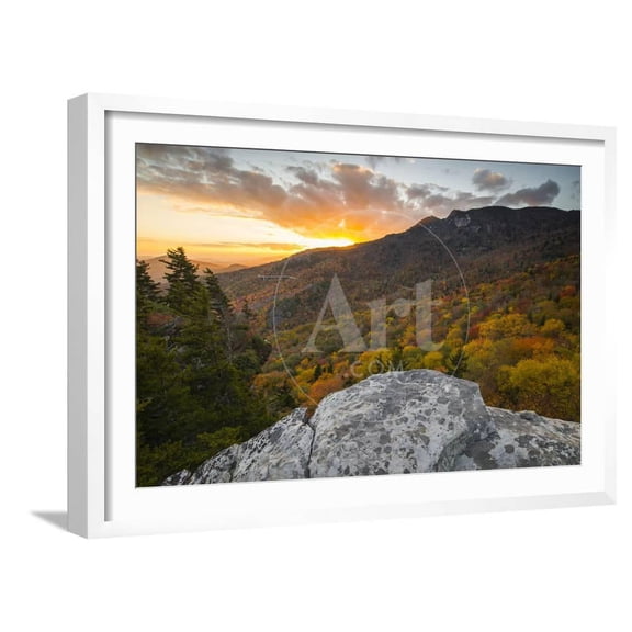 Sunset and autumn color at Grandfather Mountain, located on the Blue Ridge Parkway, North Carolina,, Scenic Framed Art Print Wall Art by Jon Reaves Sold by Art.Com