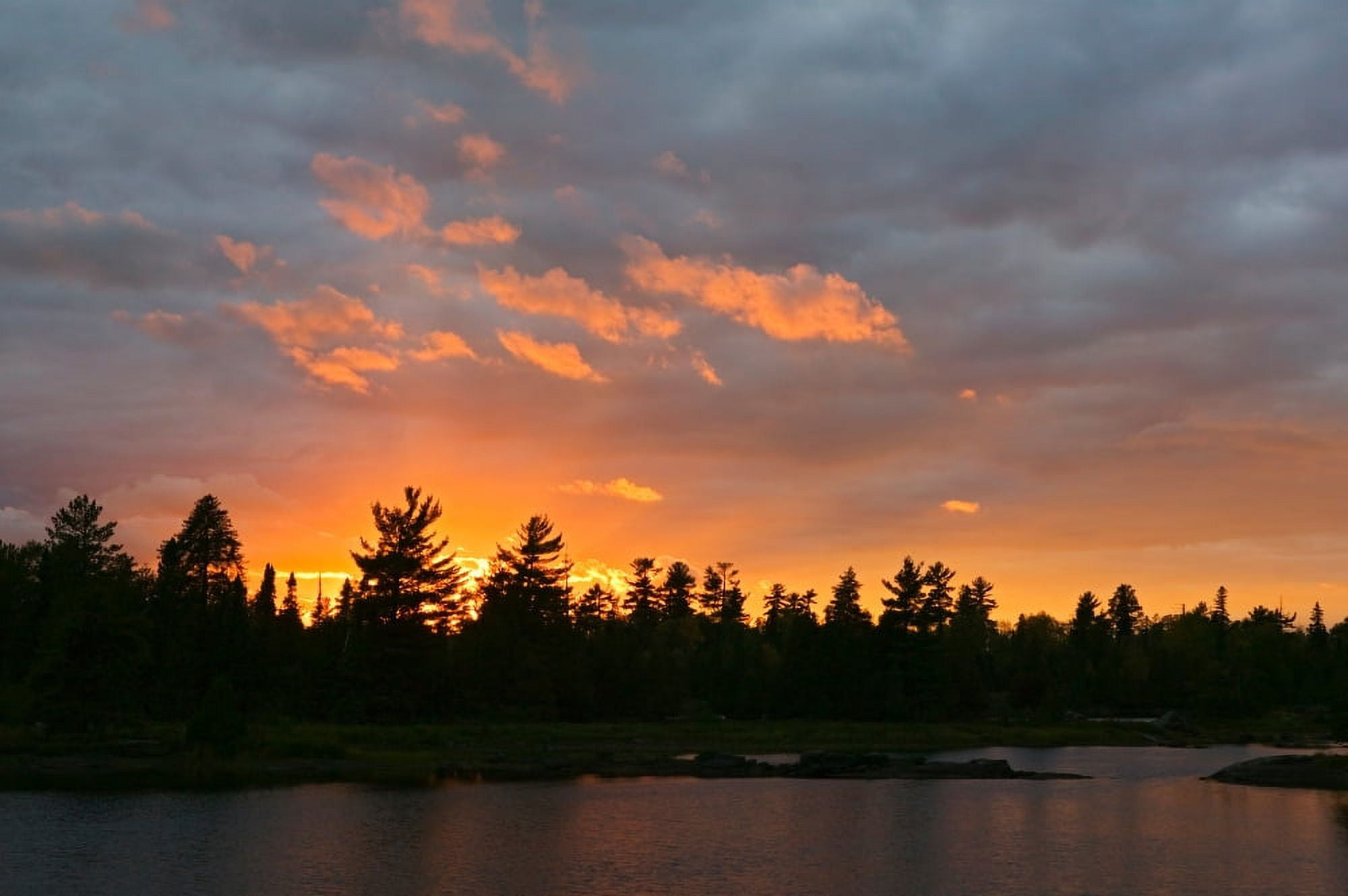 Sunset behind silhouetted forest Lake Three Boundary Waters Canoe Area Wilderness Minnesota USA Canvas Art - Panoramic Images (27 x 9)