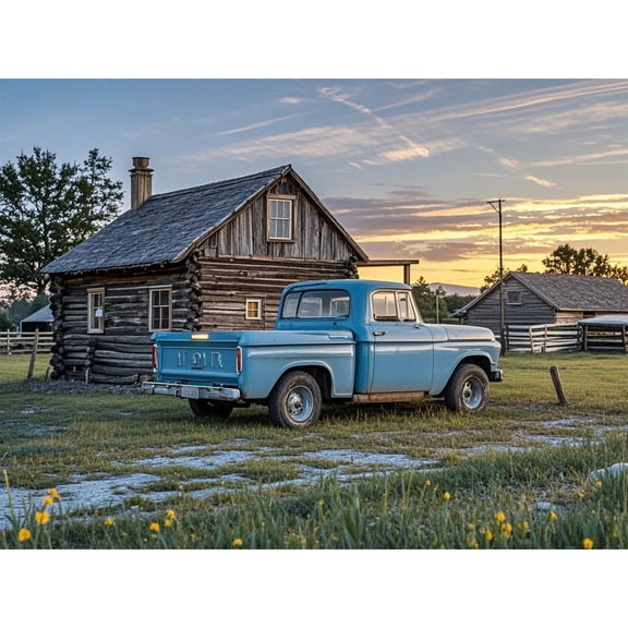 Sunset car warm wooden house Diamond Art Decor,5D Diamond Art Kit Paint by Number Diamond Painting Kits for Beginners Craft Kits,DIY Round Drill Diamond Gem handmade Home Decor (12X16 Inch)