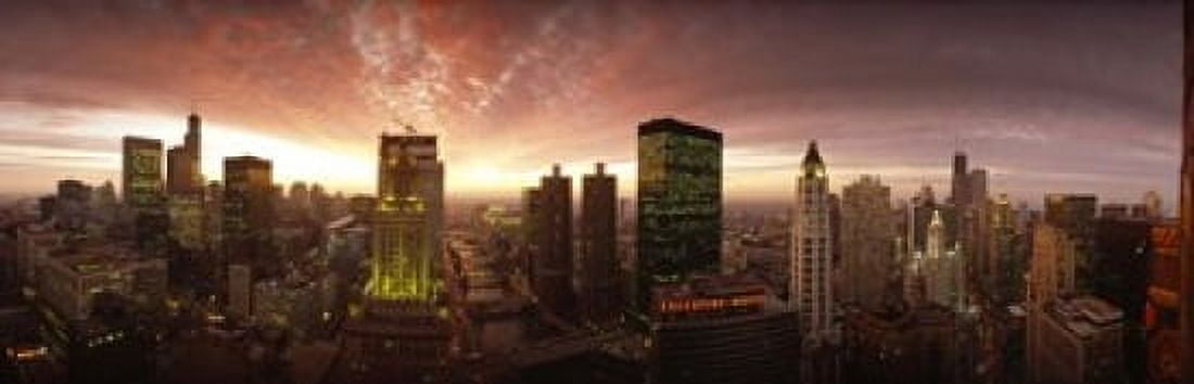 Sunset cityscape Chicago IL USA Canvas Art - Panoramic Images (18 x 6)