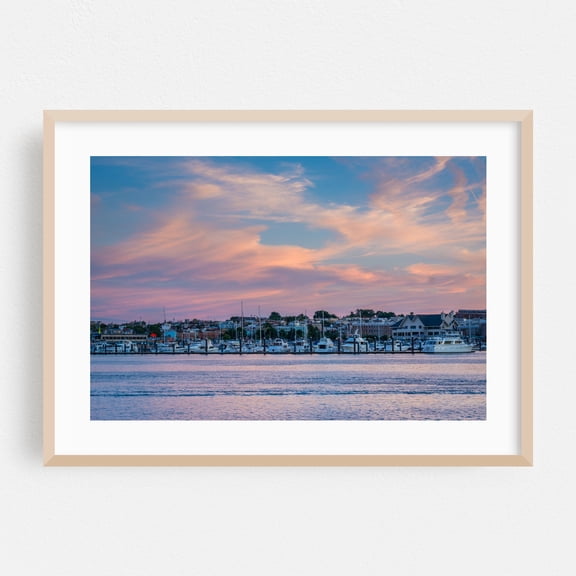 Sunset from Harbor Point - Baltimore Maryland Photography Harbor Boat Sunset Landscape Skyline Scenic Oak Framed Wall Art Print 5 x 7 inches