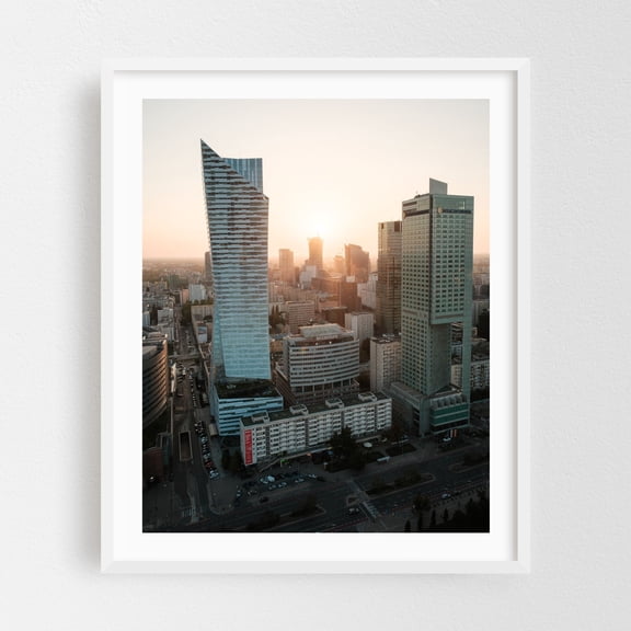 Sunset from Palace of Culture and Science, Warsaw 07 - Warsaw Mazowieckie Poland Photography White Framed Wall Art Print 16 x 20 inches