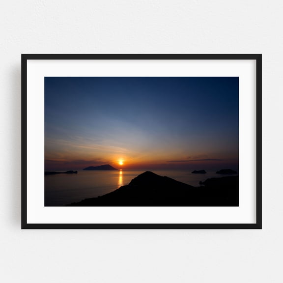 Sunset in Milos 01 - Milos Greece Photography Sunset Seascape Landscape Ocean Silhouette Nature Coastal Black Framed Wall Art Print 16 x 24 inches