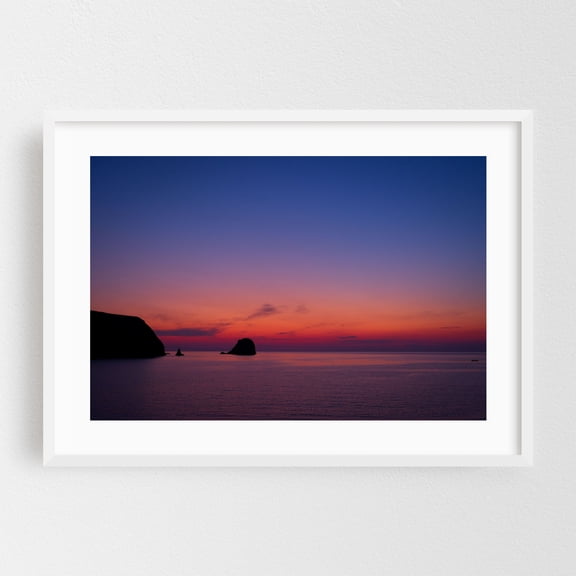 Sunset in Milos 02 - Milos Greece Photography Sunset Seascape Ocean Coast Minimalist Silhouette Landscape White Framed Wall Art Print 16 x 24 inches