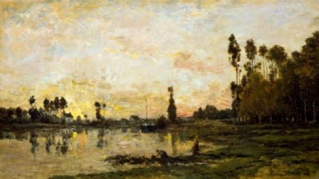 Sunset in Oise by Charles Francois Daubigny (1817-1878) France Paris Musee du Louvre Canvas Art - Charles Francois Daubigny (24 x 36)