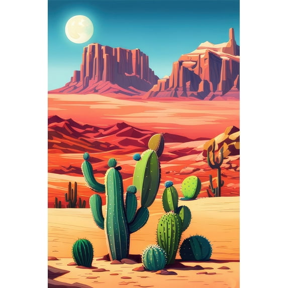 Sunset in The Southwest Digital Illustration I - 12" x 18" Art Print Wall Decor