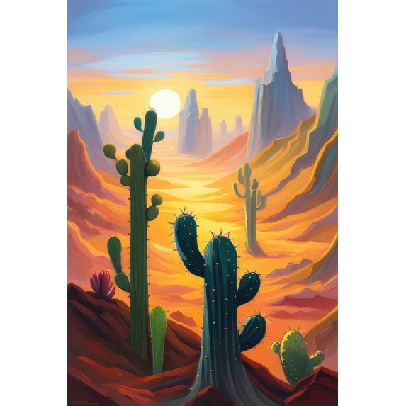 Sunset in The Southwest Digital Illustration II - 12" x 18" Art Print Wall Decor