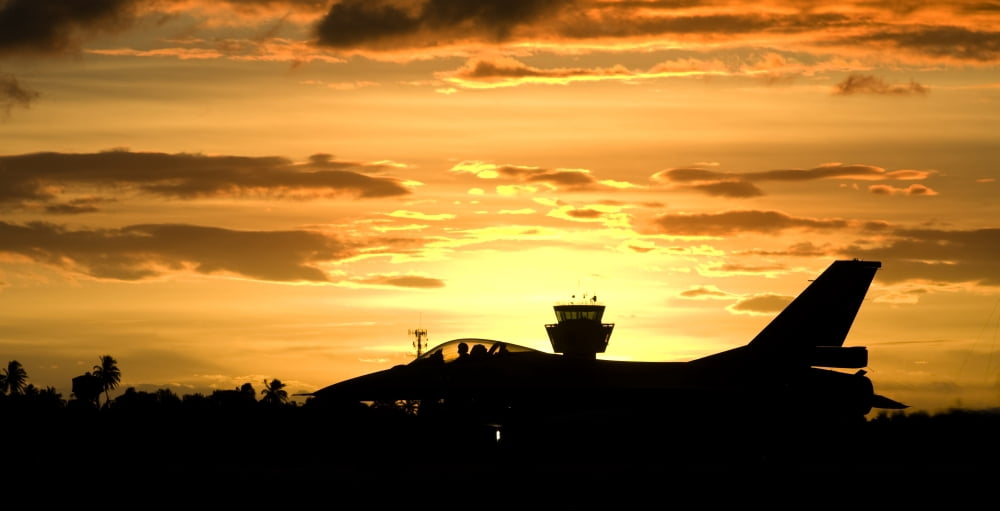 Sunset landing this Chilean Air Force F-16 Fighting Falcon Canvas Art - Daniele FaccioliStocktrek Images (39 x 20)