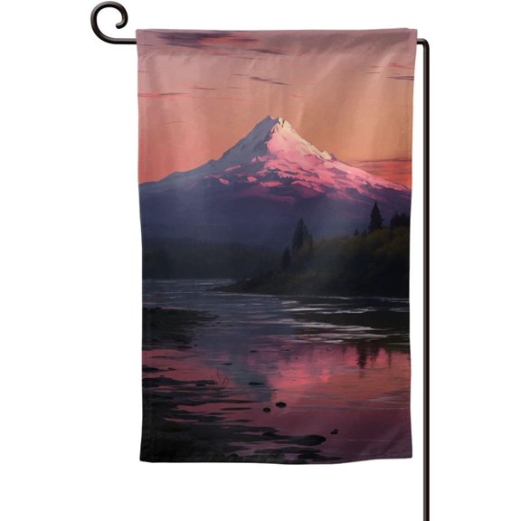 Sunset landscape Mountains Lake Garden Flag Double Sided 12x18 Inch Yard Flag for Outside Welcome Porch House Flag Decorations Seasonal Flags for Outdoor Decor Yard Patio Lawn Holiday All Seasons
