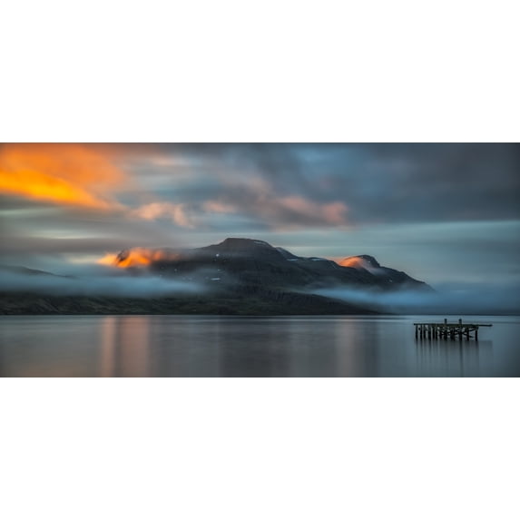 Sunset light over the fjord near the remote town of Djupavik along the Strandir Coast; Djupavik, West Fjords, Iceland by Robert Postma / Design Pics (52 x 22)