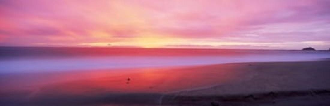 Sunset light painting waves across sandy shore on beach Laguna Beach California USA Canvas Art - Panoramic Images (18 x 6)