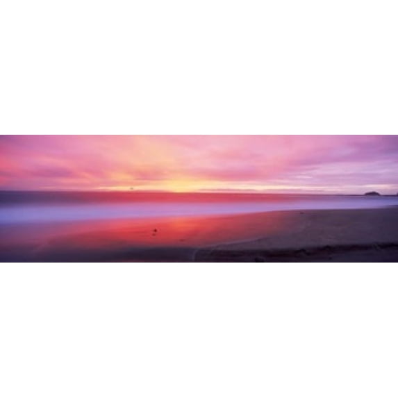 Sunset light painting waves across sandy shore on beach, Laguna Beach, California, USA Poster Print (18 x 6)