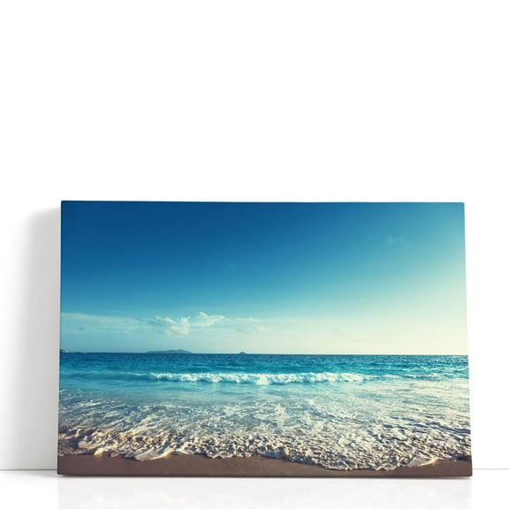 Sunset on Seychelles Beach - Wrapped Canvas Print Wall Art | 18" W x 12" H