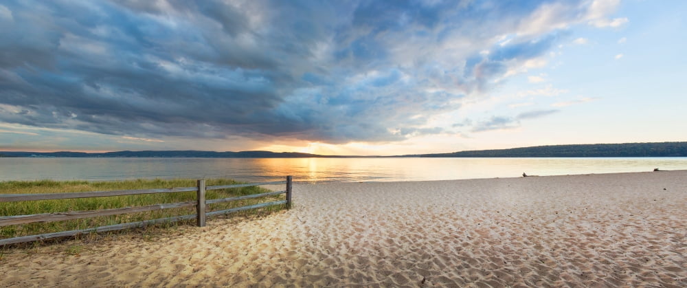 Sunset on South Bay Lake Superior Munising Upper Peninsula Alger County Michigan USA Canvas Art - Panoramic Images (6 x 15)