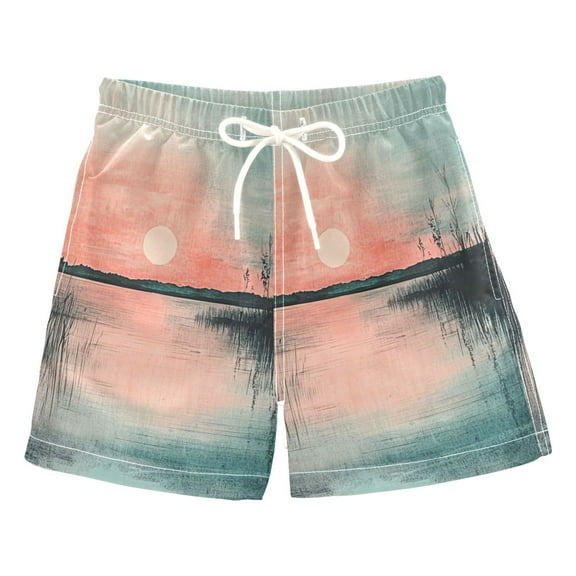 Sunset on The Lake Boys Swim Trunks Quick Dry Boy Swim Shorts for 3-14 Years