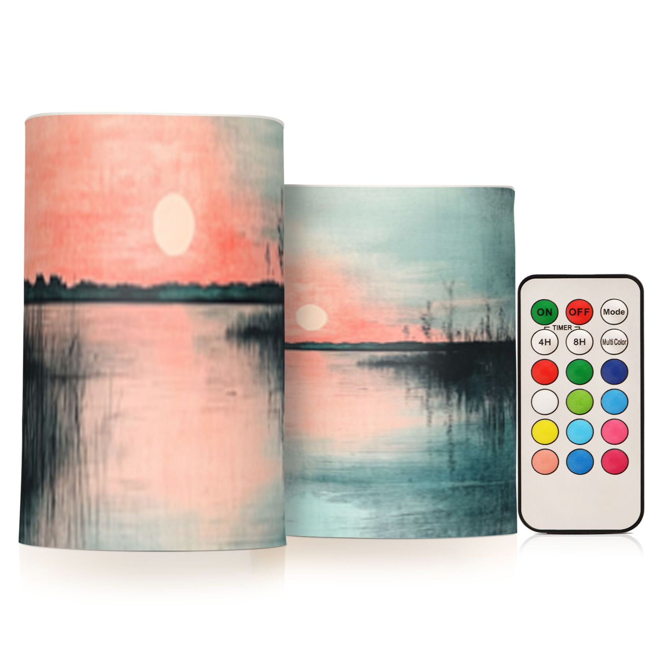 Sunset on The Lake Flickering Flameless Candles Battery Operated with Remote Timer LED Pillar Candles Set of 2