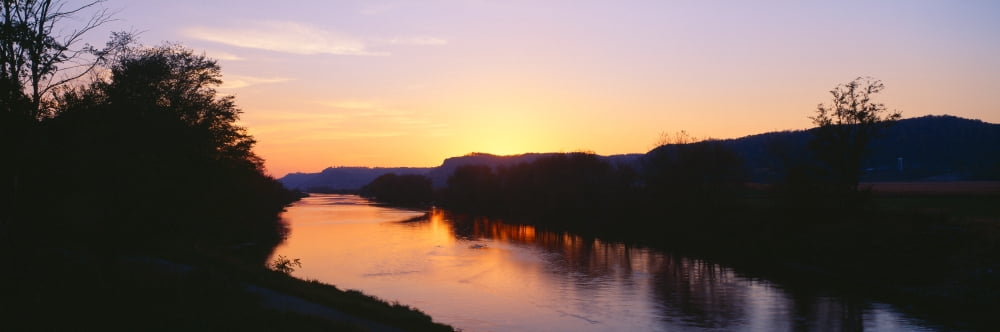Sunset on Upper Iowa River northeast Iowa Canvas Art - Panoramic Images (27 x 9)