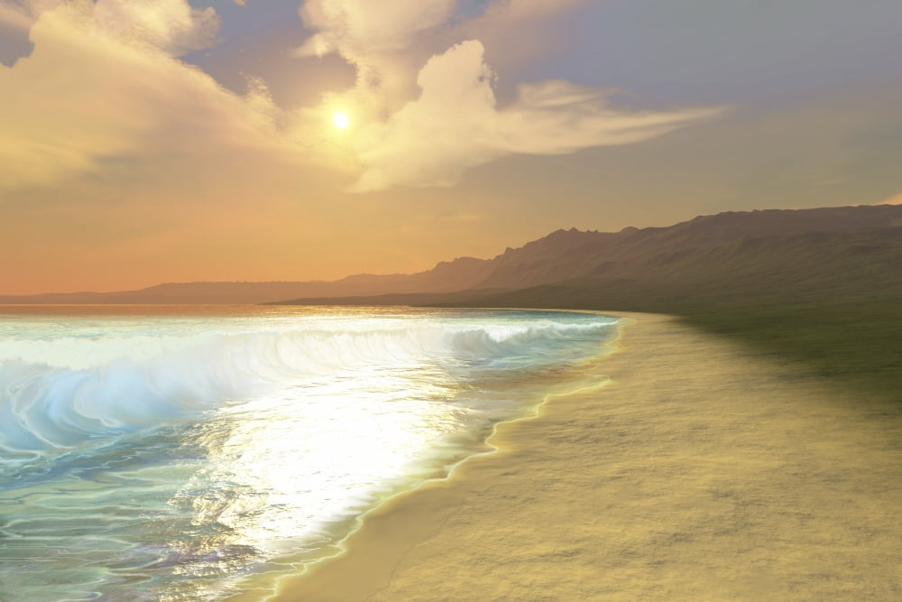 Sunset on a quiet peaceful beach with gorgeous water Canvas Art - Corey FordStocktrek Images (18 x 12)