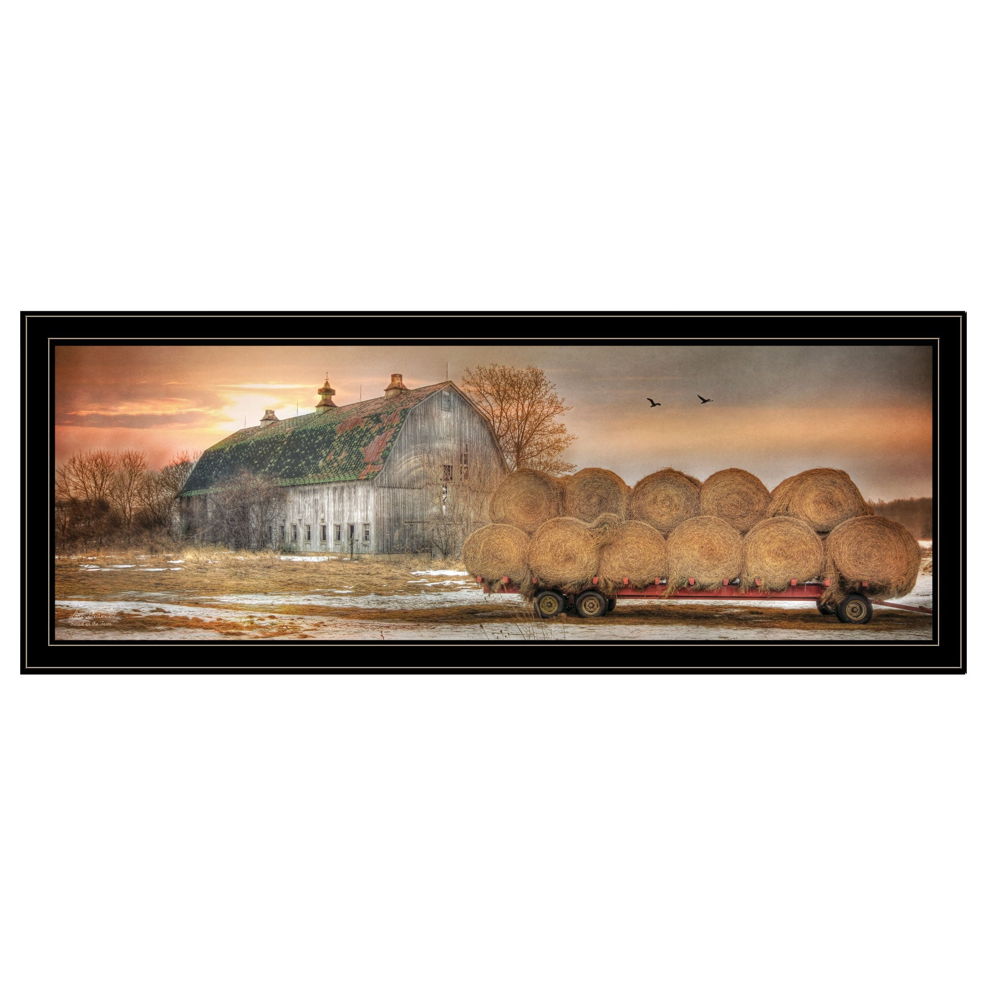 Sunset Farm Vista Print on Canvas with Black Frame