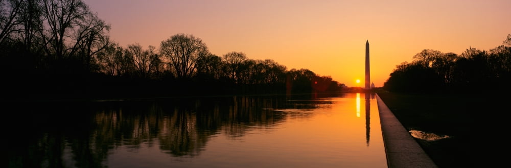 Sunset on the Washington Monument & reflecting pool Canvas Art - Panoramic Images (36 x 12)