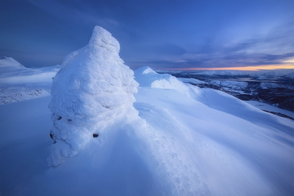 Sunset on the summit Toviktinden Mountain Norway Canvas Art - Arild HeitmannStocktrek Images (35 x 23)