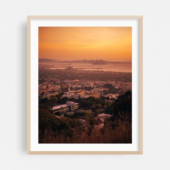 Sunset over Berkeley 02 - Berkeley California Photography Cityscape Sunset Skyline Bridge Scenic Architecture Oak Framed Wall Art Print 6 x 8 inches