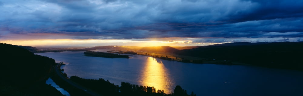 Sunset over Columbia River view toward Portland Oregon Canvas Art - Panoramic Images (27 x 9)