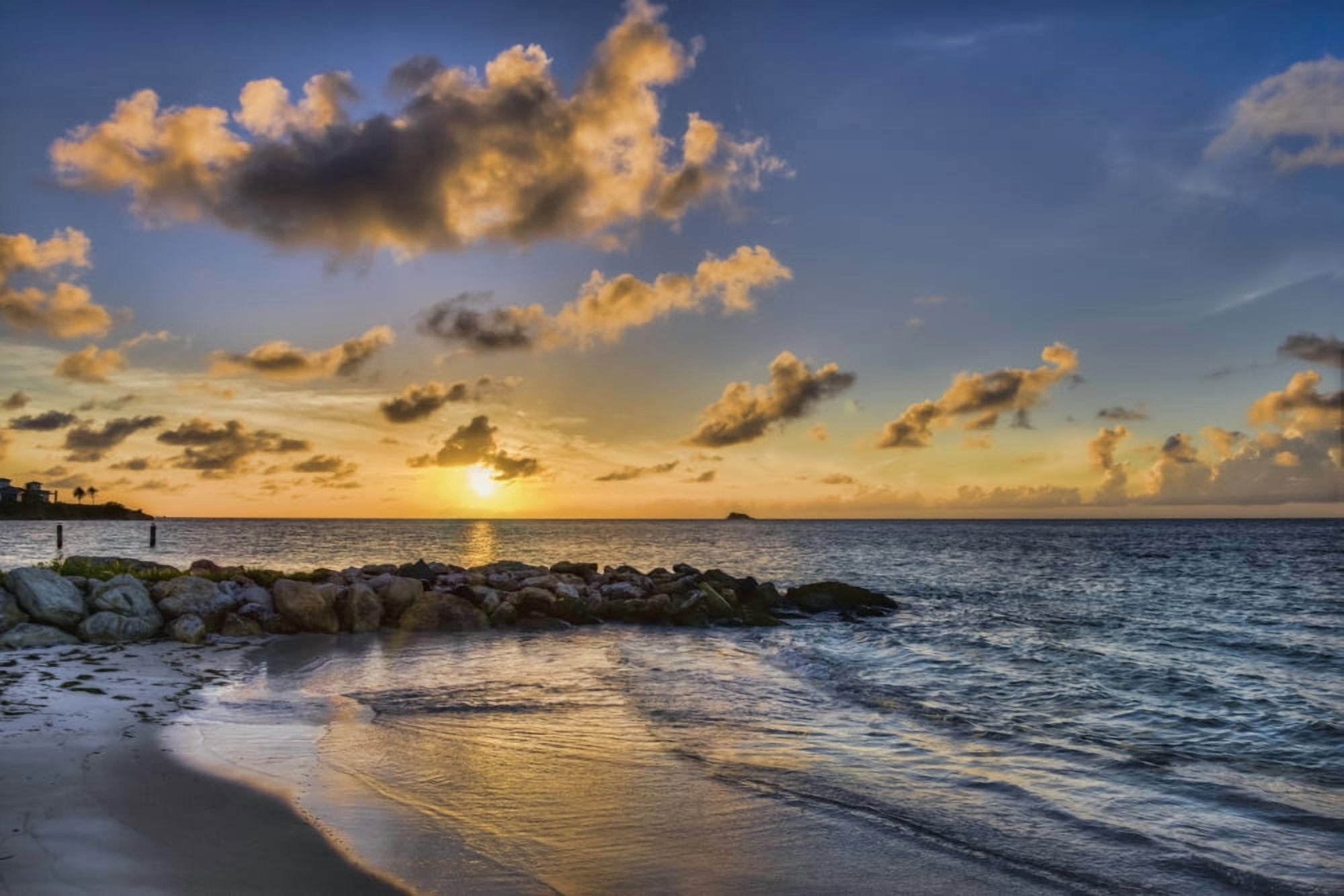 Sunset over Dickenson Bay St Johns Antigua West Indies Canvas Art - F M Kearney Design Pics (18 x 12)