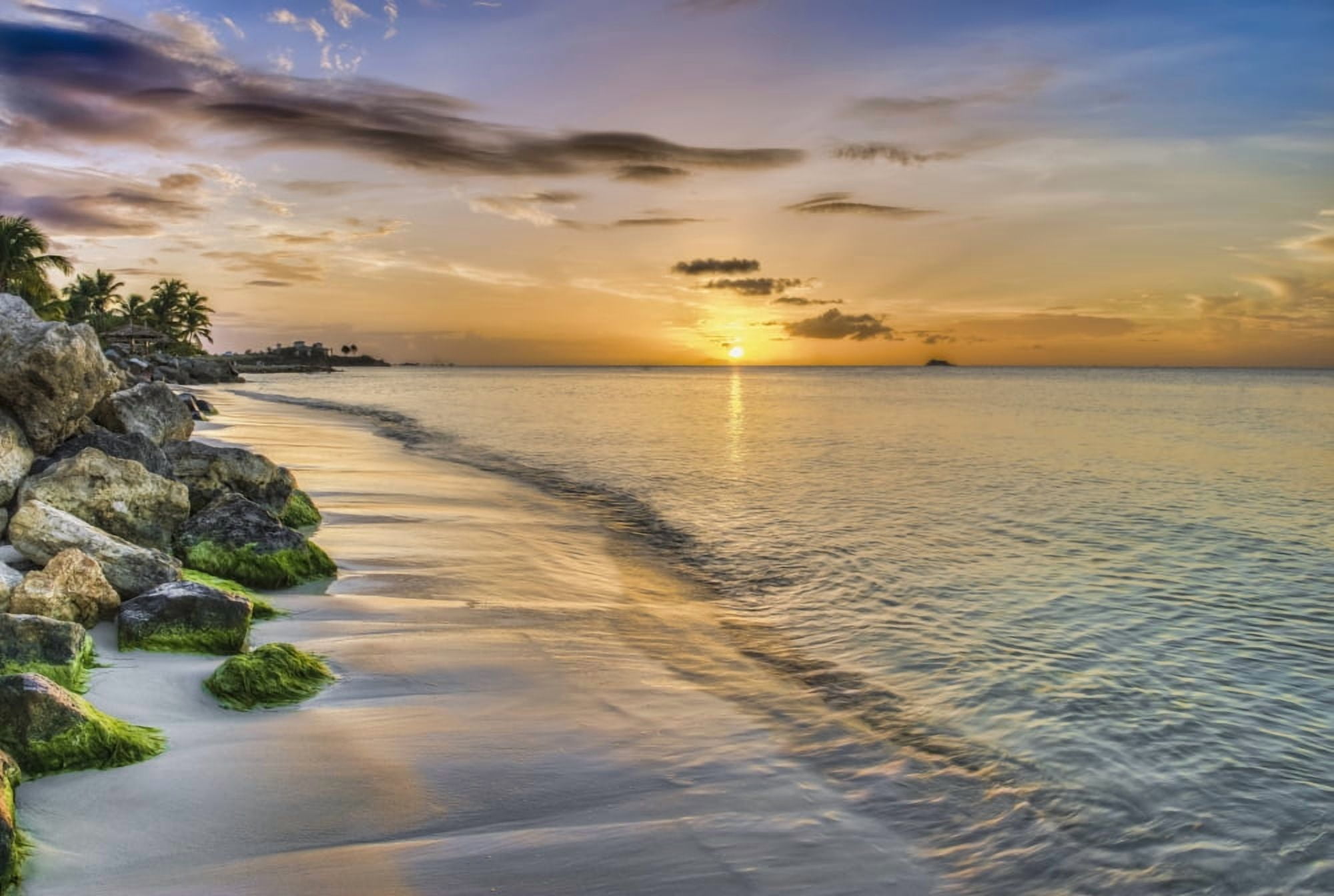 Sunset over Dickenson Bay St Johns Antigua West Indies Canvas Art - F M Kearney Design Pics (38 x 24)