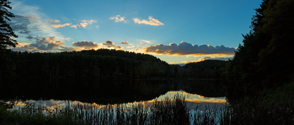 Sunset over Hornell Reservoir New York State USA Canvas Art - Panoramic Images (27 x 9)