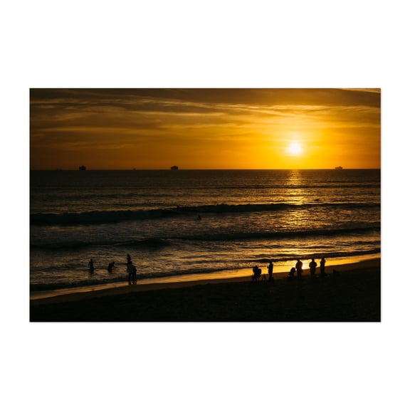 Sunset over Huntington - Huntington Beach California Photography Sunset Beach Ocean Coastal Waves Scenic Unframed Wall Art Print 32 x 48 inches
