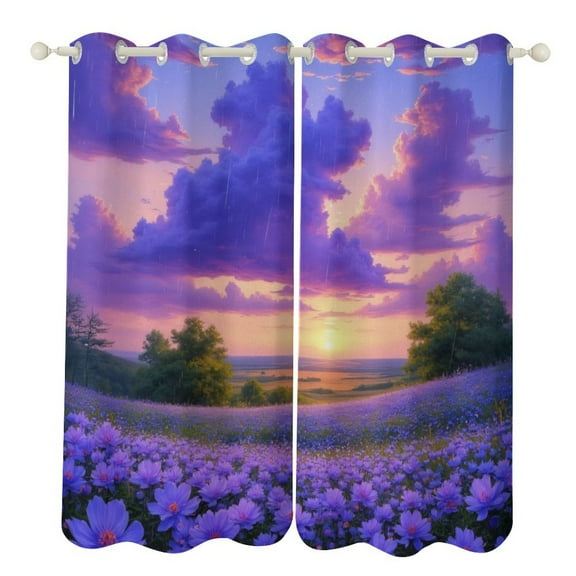Sunset over Lavender Fields Blackout Window Curtains for Bedroom Living Room Kicthen High Shading 2 Panels