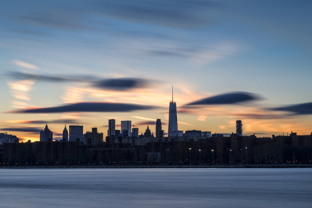 Sunset over Lower Manhattan and World Trade Center New York City New York United States of America Canvas Art - F M Kearney Design Pics (38 x 24)