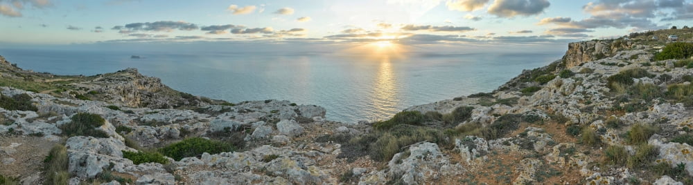 Sunset over Mediterranean sea Dingli Malta Canvas Art - Panoramic Images (12 x 42)
