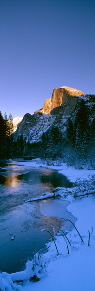 Sunset over Merced River and Half Dome Yosemite California Canvas Art - Panoramic Images (27 x 9)